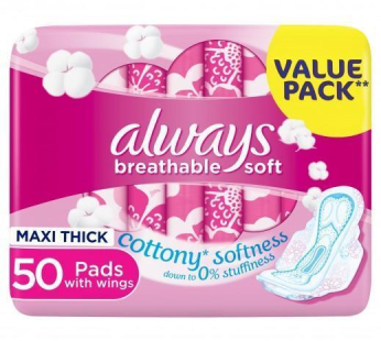 Always Breathable Soft 50 Pads – Long