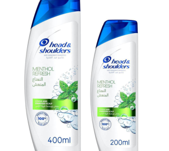 Head & Shoulders Anti-Dandruff Shampoo, Menthol Refresh – 400ml+ 200ml